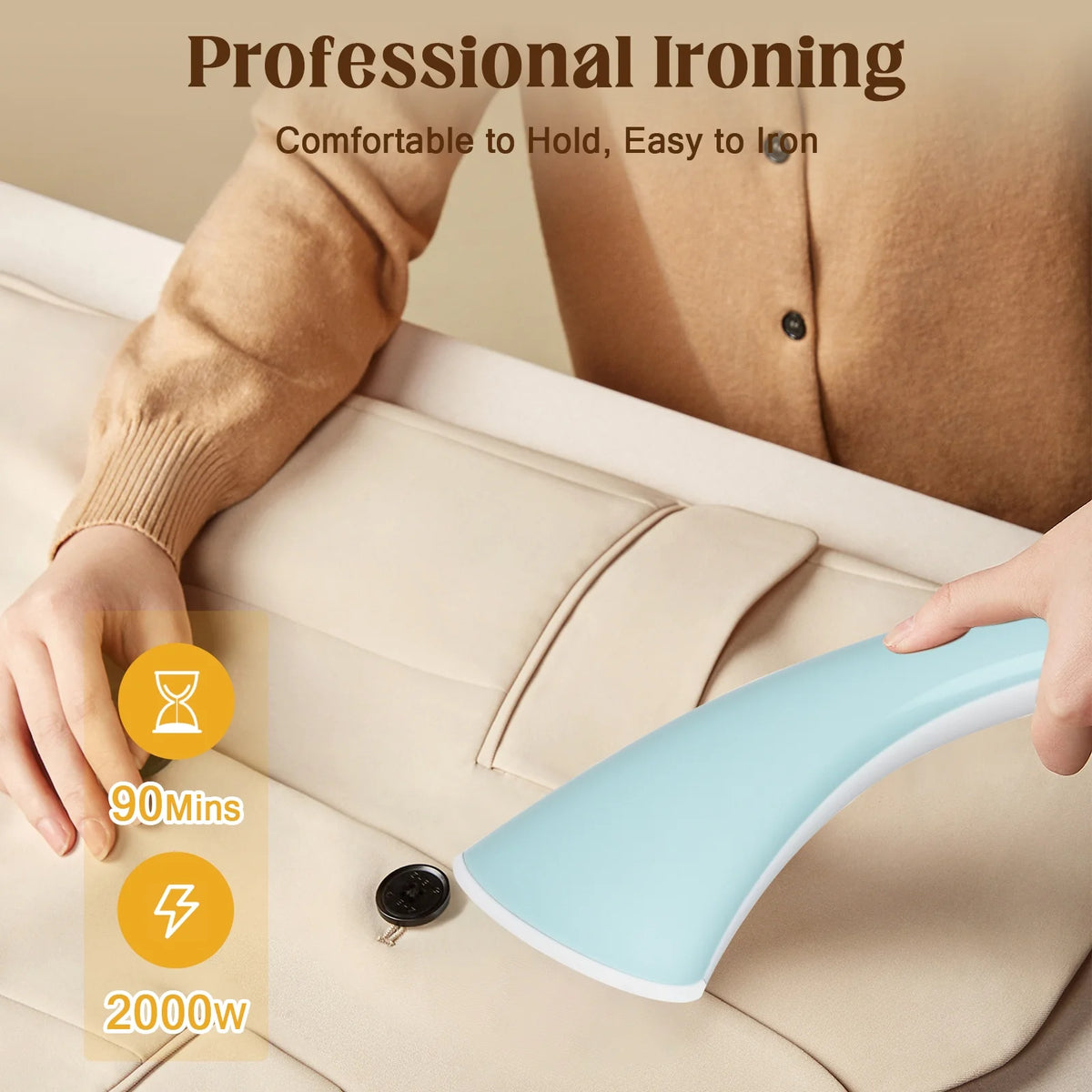 Advwin 2000W Garment Steamer for Clothes Standing, 10 Steam Levels, 2.7L Water Tank, Commercial and Household Use (Gold)