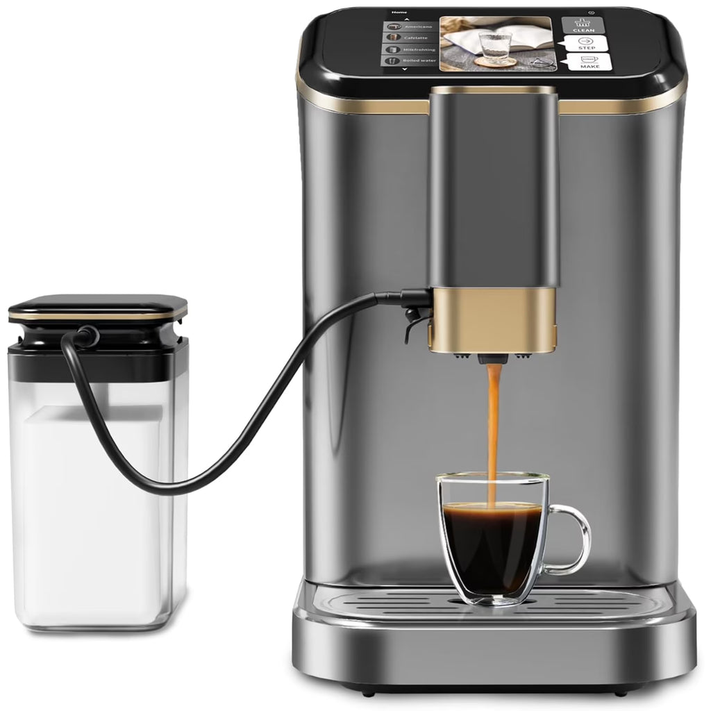 Espresso Machine,Fully Automatic Espresso Machine with Automatic Milk Frother,7 Coffee Varieties,20-Bar,Built-in Grinder,Intuitive Touch Display,1.5-L Water Tank