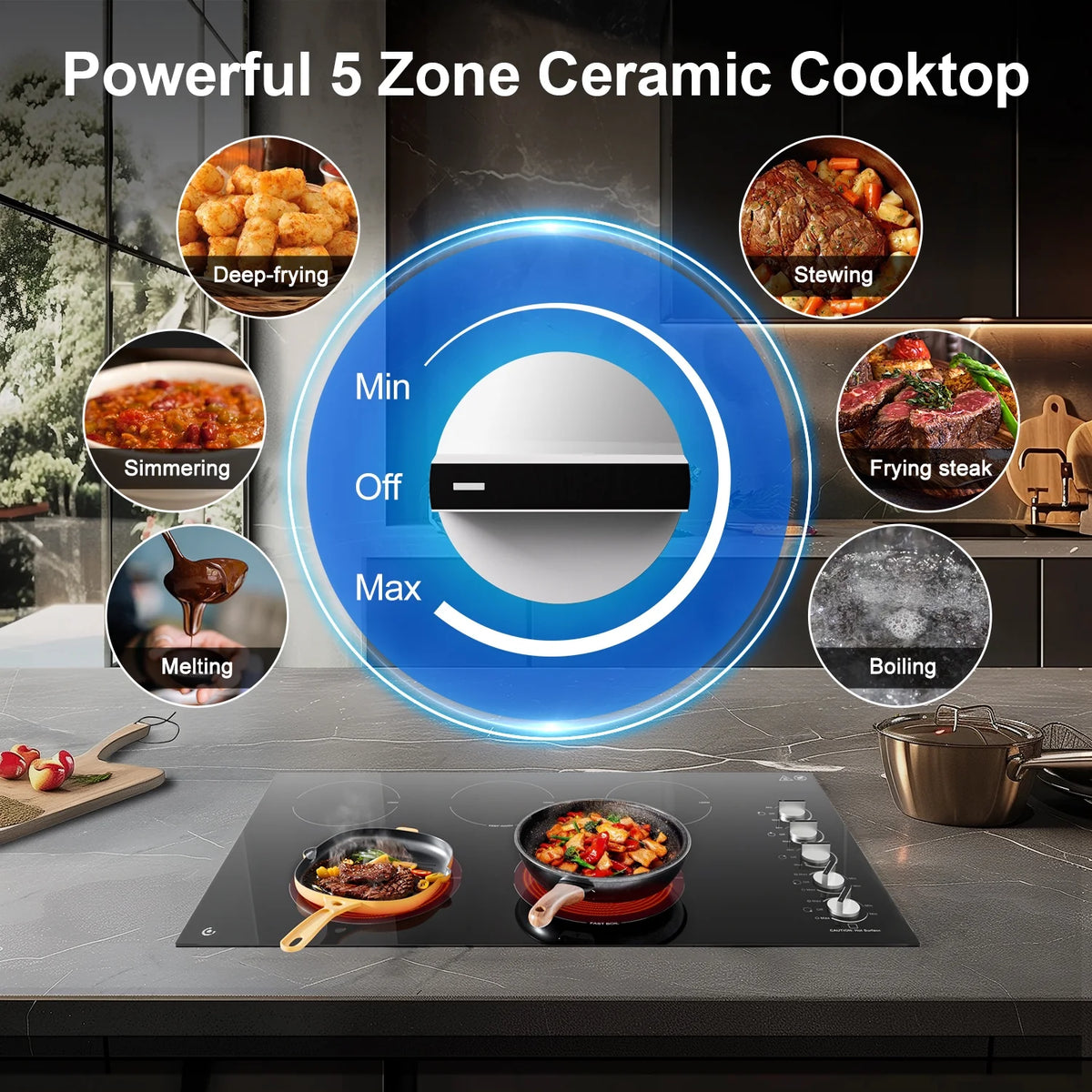 5 Burner Electric Stove, Sunmaki 36 inch Built-in Electric Cooktop 8900W Power Control by Knob for Home/Restaurant, 220V-240V
