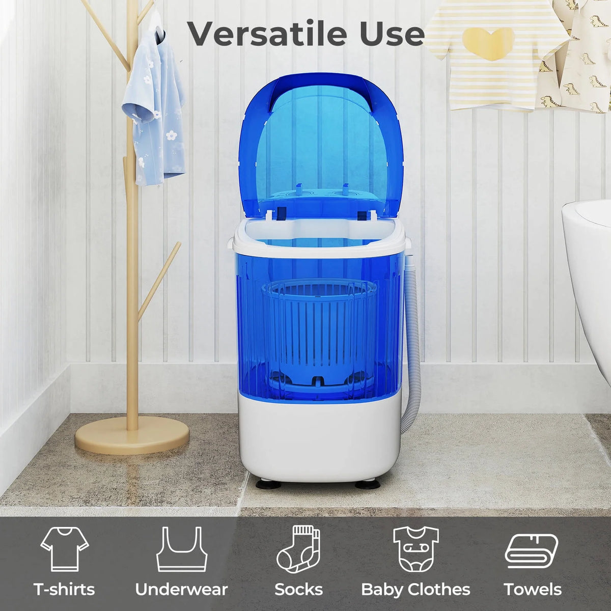 Costway Portable Washing Machine 5.5 lbs Mini Top Load Washer with Removable Spin-Dry Tub Blue