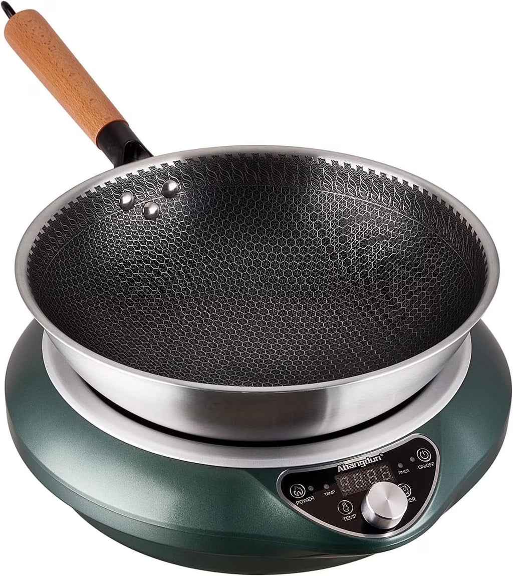 Induction Cooktop 1700W 85V~120V Wok Pan (included) Portable Electric Stove 18 Hours Timer 16 Level Temp&Power Ctrl Cookware Appliances Skillet Plates