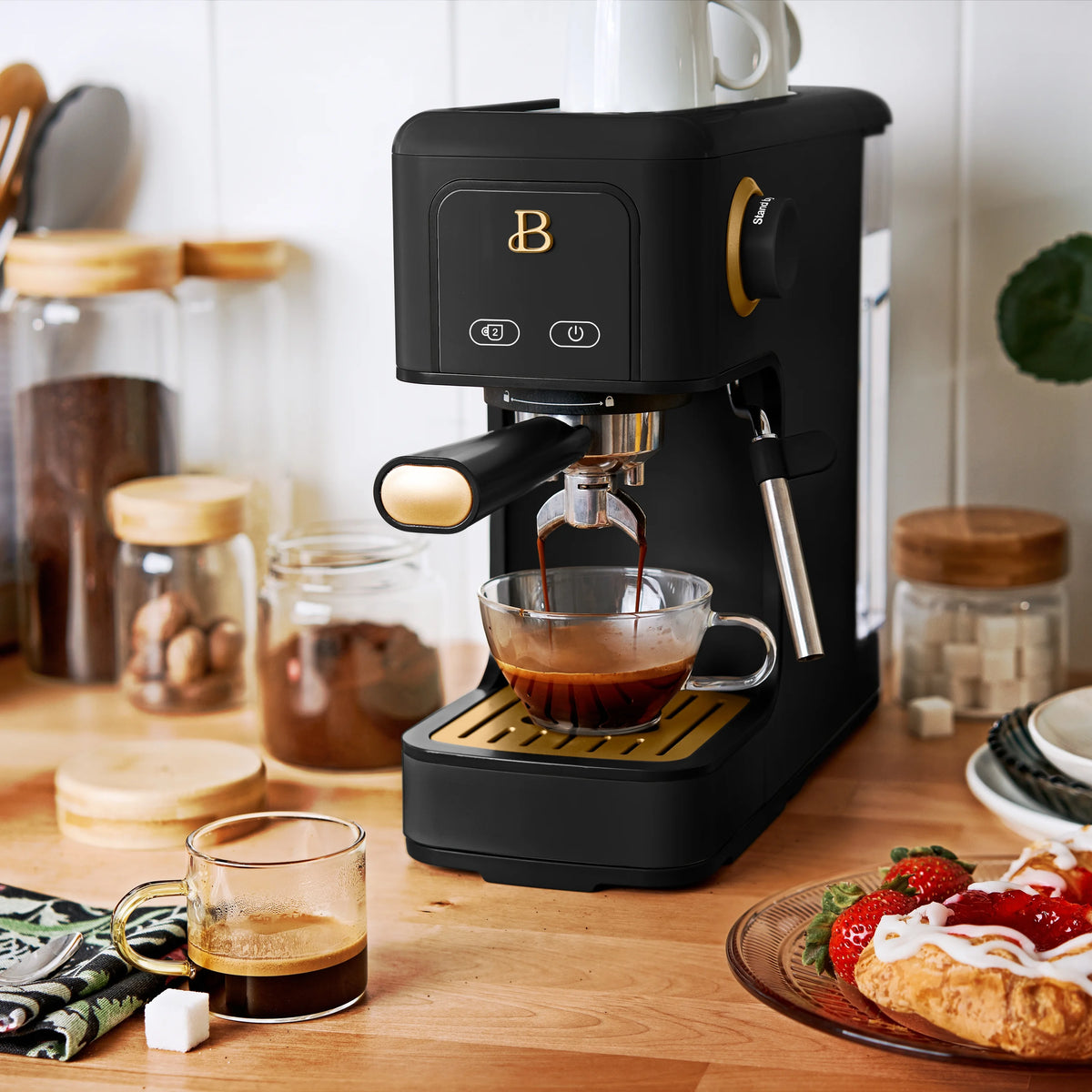 Beautiful Slim Espresso Machine with 20-Bar Pressure, Black Sesame by Drew Barrymore