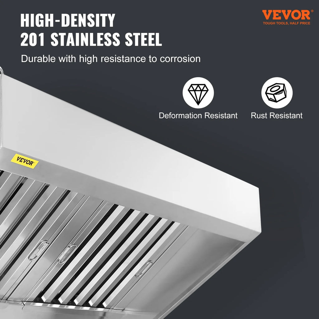 BENTISM Commercial Exhaust Hood 8ft Food Truck Hood Exhaust 201 Stainless Steel