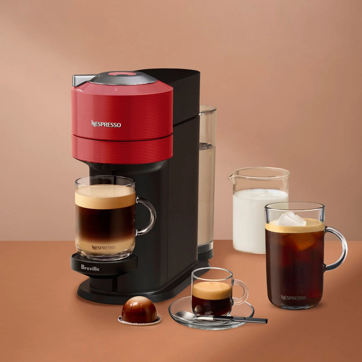 Breville Vertuo Next Coffee and Espresso Maker in Light Gray plus Aeroccino3 Milk Frother in Black
