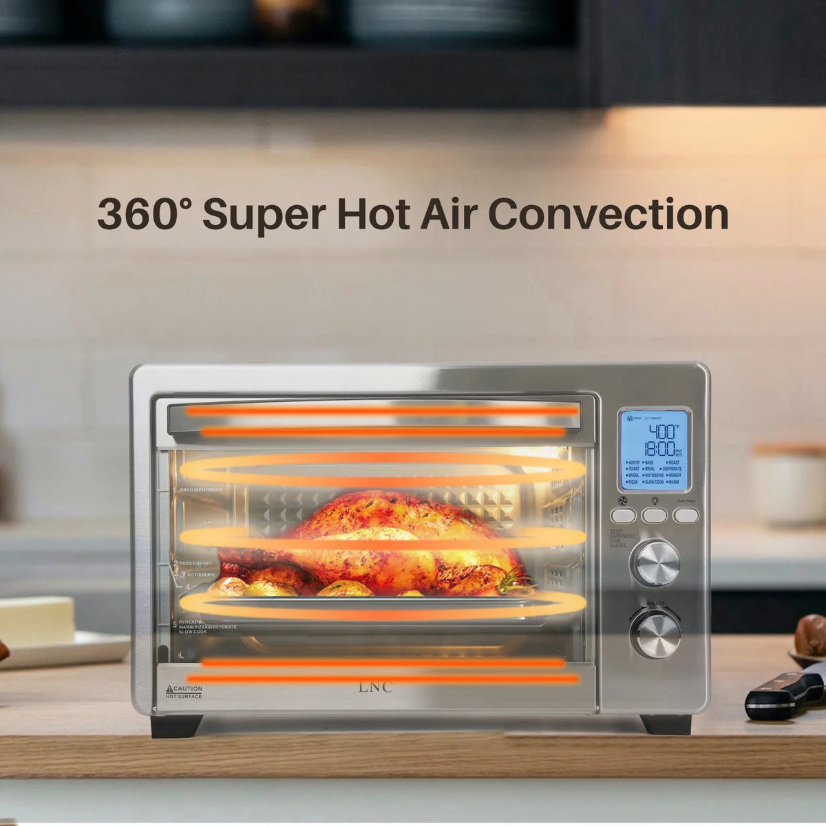 LNC 34 qt Air Fryer, Black - Ready Light Indicator