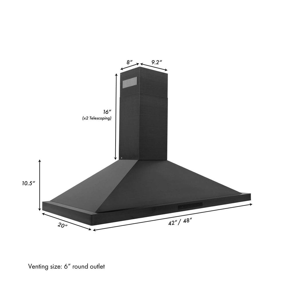 ZLINE 36 in. Wall Mount Range Hood in Black Stainless Steel (BSKBN-36)