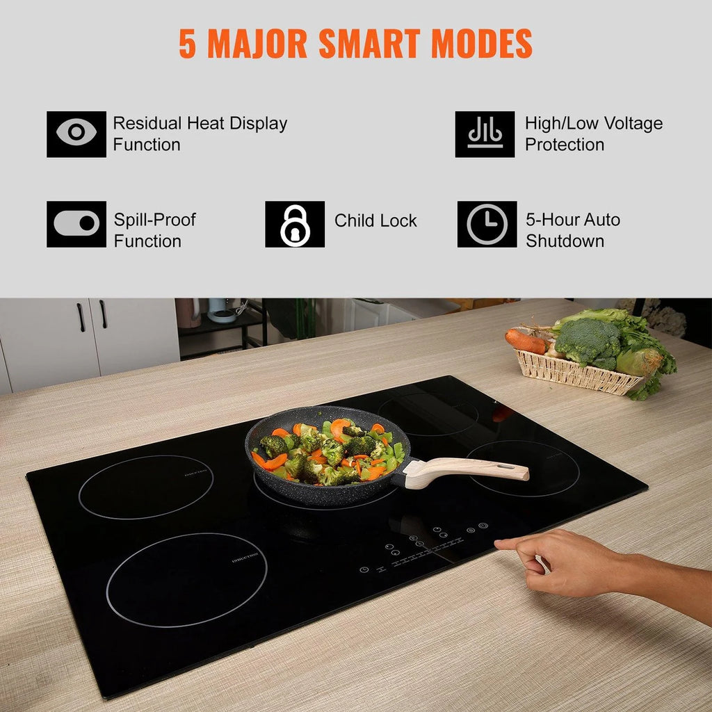 Choco Moon Induction Cooktop 5 Burners, 30'' Stove Top, Built-in Magnetic 9200W, 9 Heat Levels, LED Touch Screen, Child Lock, Over-Temp Protection, Easy Cooking