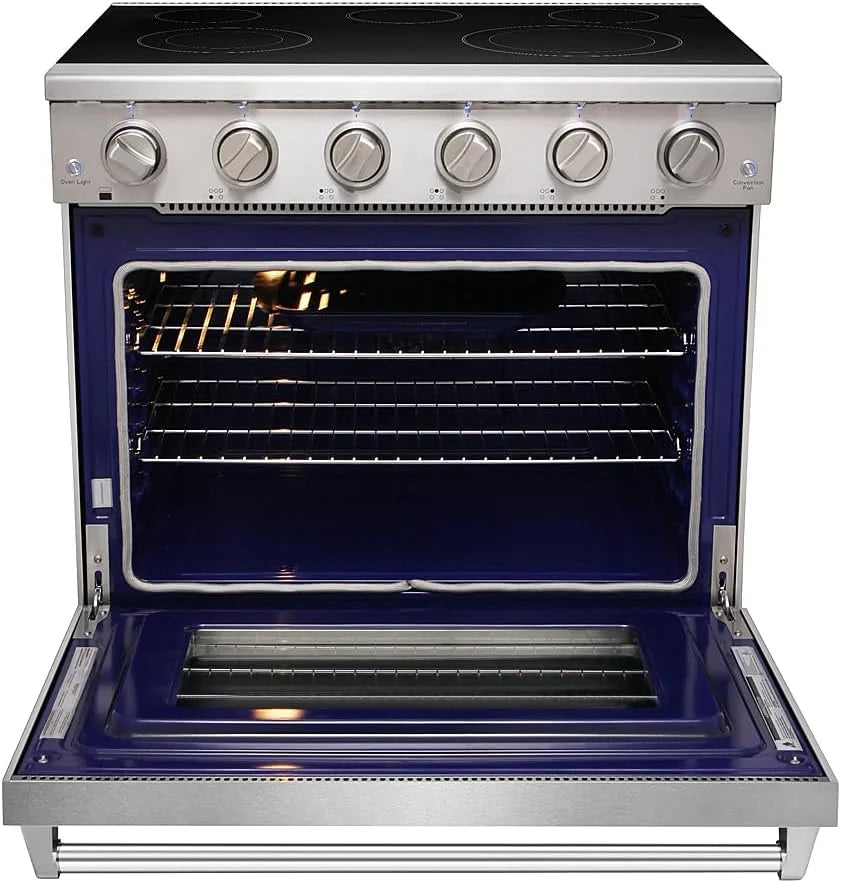 KOSTCH 36 inch Electric Range, 5-Burner Cooktop with 6.0 cu ft Convection Oven, Glass Top, in Stainless Steel