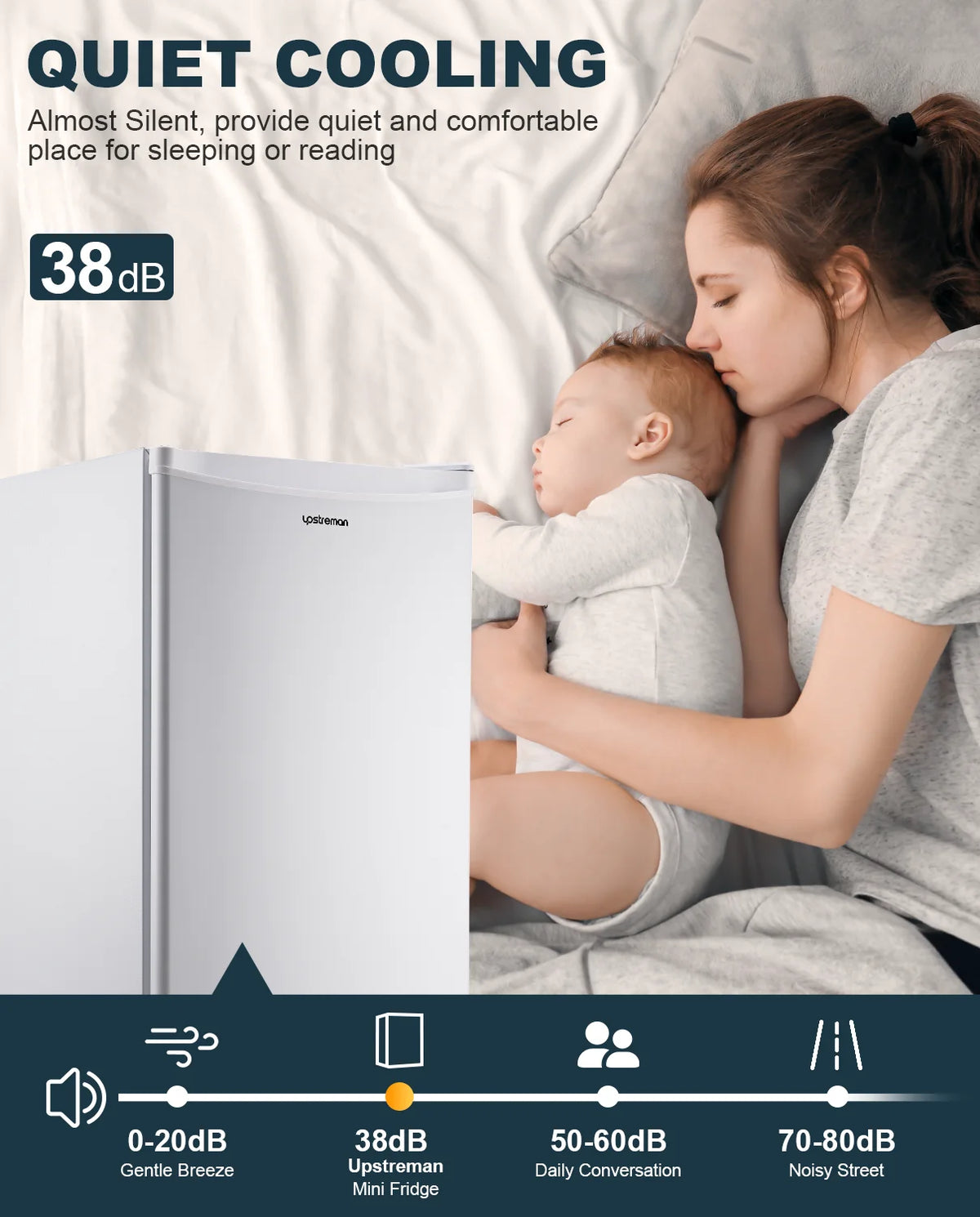 Upstreman 3.2 Cu.Ft. Mini Fridge with Freezer Single Door Small Refrigerator Adjustable Thermostat Compact Fridge with Reversible Door, Low Noise, BR321 Black