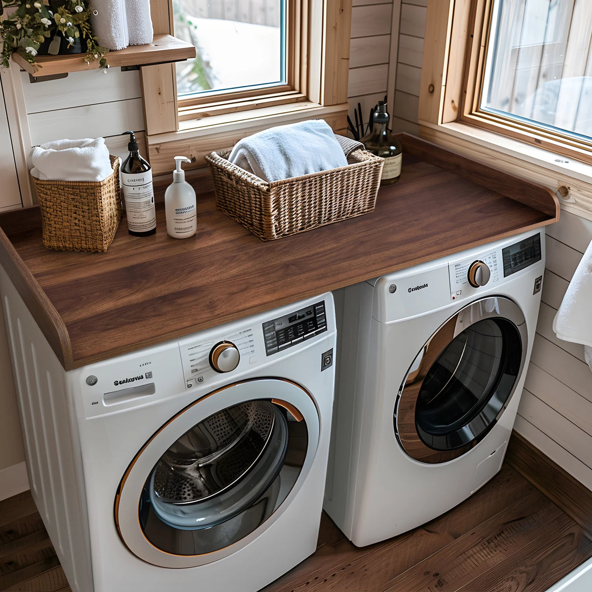 Kaboon Washer Dryer Countertop with Edge Rails, 27.5" x 54", Light Walnut