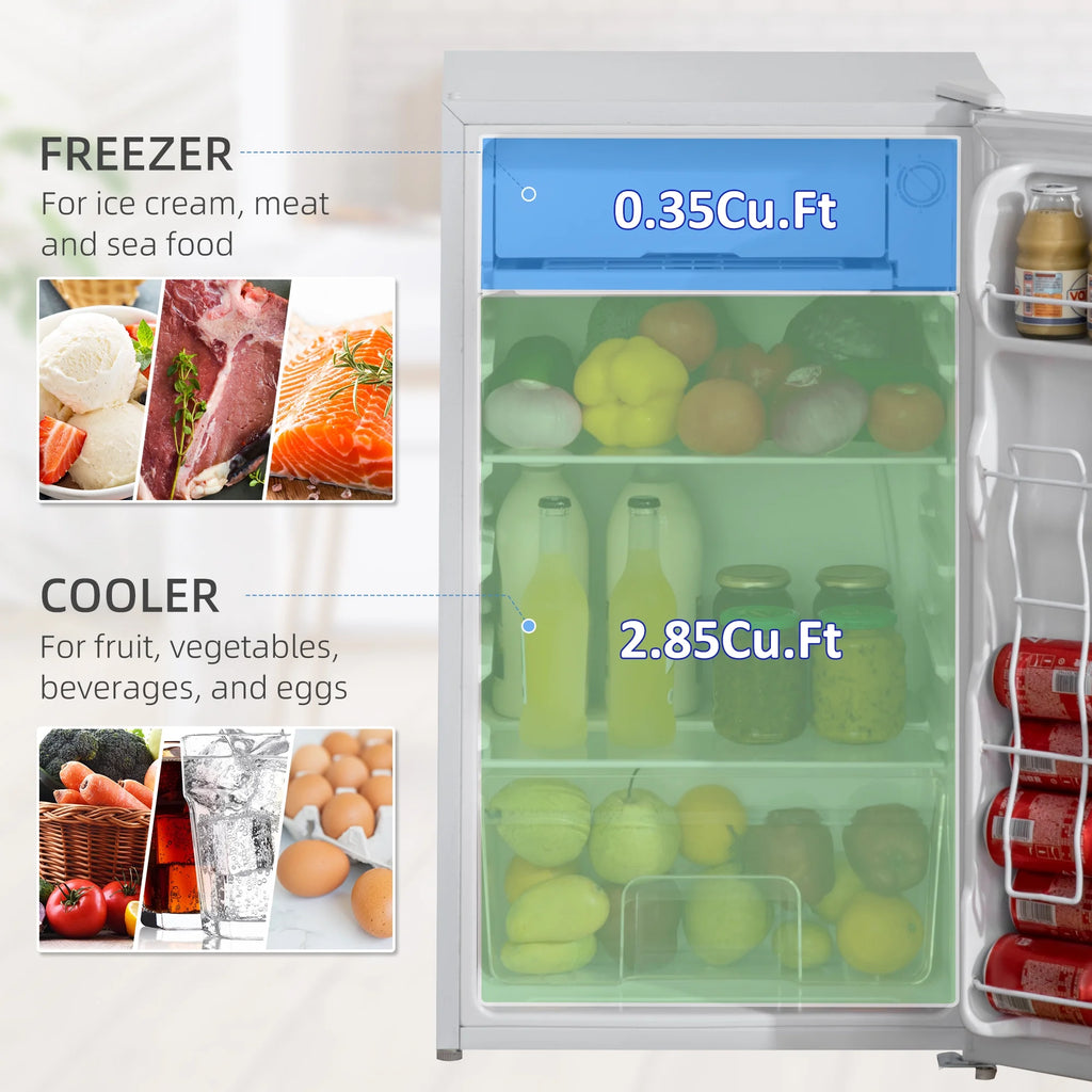 Harper & Bright Designs Double Door Mini Fridge with Freezer, 3.2 Cu.Ft Compact Refrigerator with Adjustable Shelf, Adjustable Thermostat and Reversible Door for Bedroom, Dorm, Home Office, White