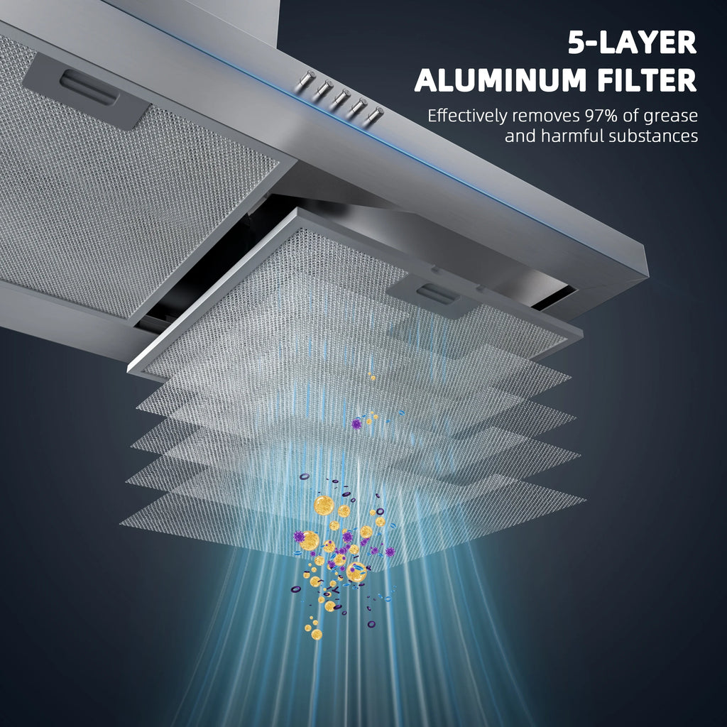 FIREGAS 30 Inch Wall Mount Range Hood, 450 CFM Ducted/Ductless Convertible Kitchen Vent Hood
