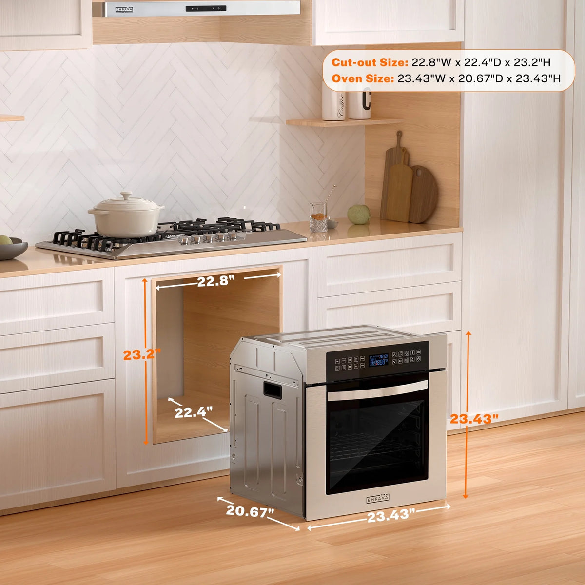 Empava 24 inch Electric Single Wall Oven 10 Cooking Functions with Convection - Touch Control in Stainless Steel
