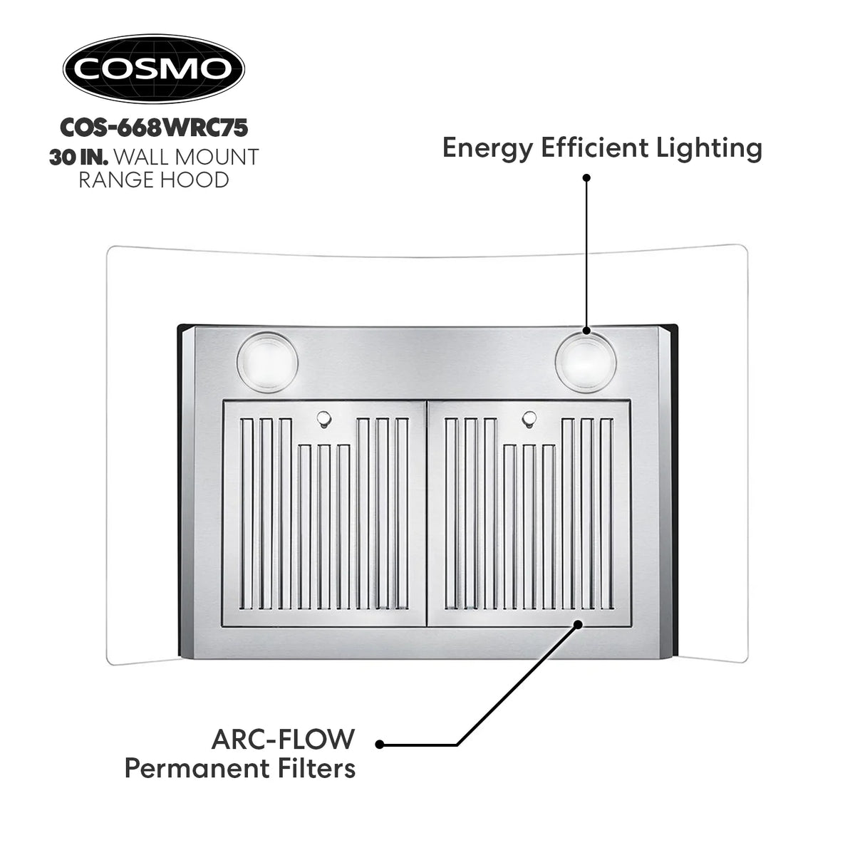 30 in. Vista Collection Ductless Wall Mount Range Hood, Button Controls, LED Lights, Stainless Steel