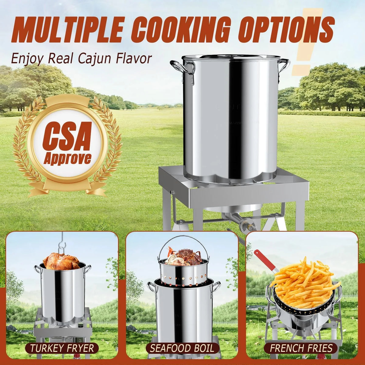 30QT Stainless Steel Turkey Fryer Kit, Stainless Steel Stand with 55,000BTU Propane Burner Stove, Waterproof Cover & Skimmer, Turkey Deep Fryer Pot, Outdoor Fish Fryer, Crawfish Boiler
