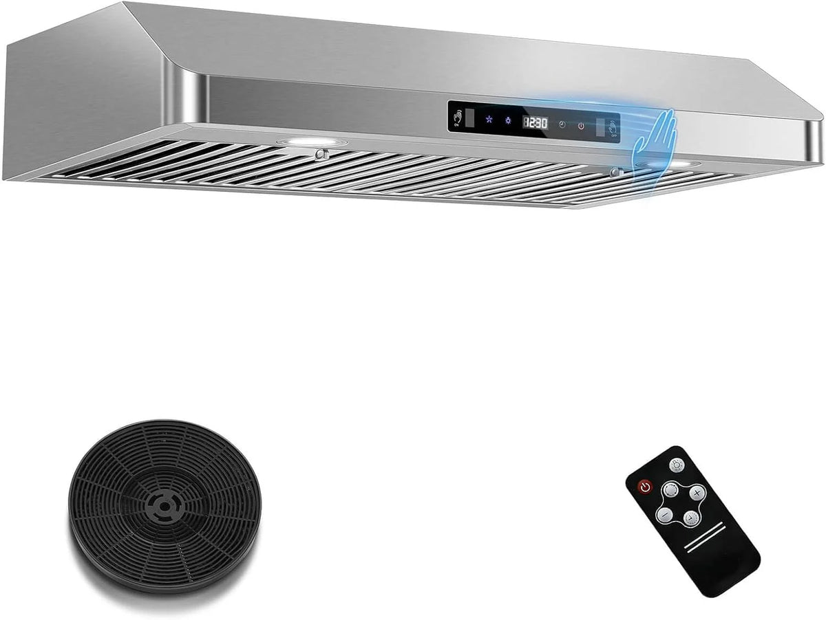 Under Cabinet Range Hood 30 inch,Stainless Steel Ducted/Ductless Range Hood with Touch/Gesture/Remote Control,700CFM & 3-Speed Kitchen Stove Vent Hood,Baffle Filters,3 Air Vents