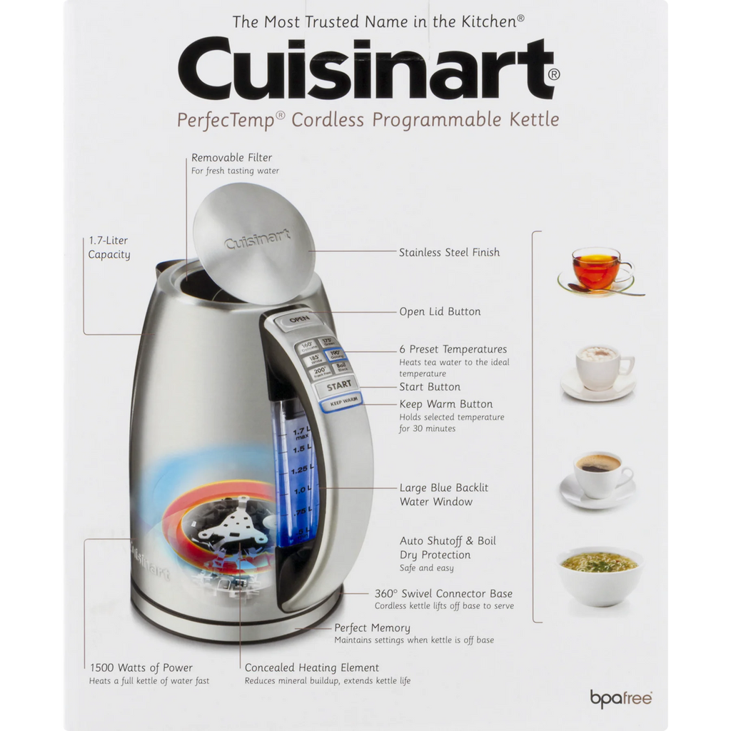 Cuisinart PerfectTemp Cordless Electric Kettle Brushed Stainless Steel (CPK-17) with 1 YR CPS Enhanced Protection Pack