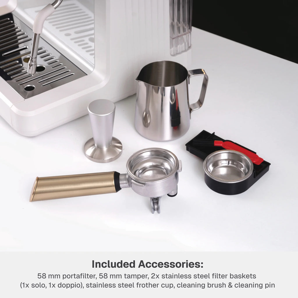 Thyme & Table Barista Grade Espresso Machine with 15-Bar Pressure, Conical Burr Grinder and Steam Wand, Sand White
