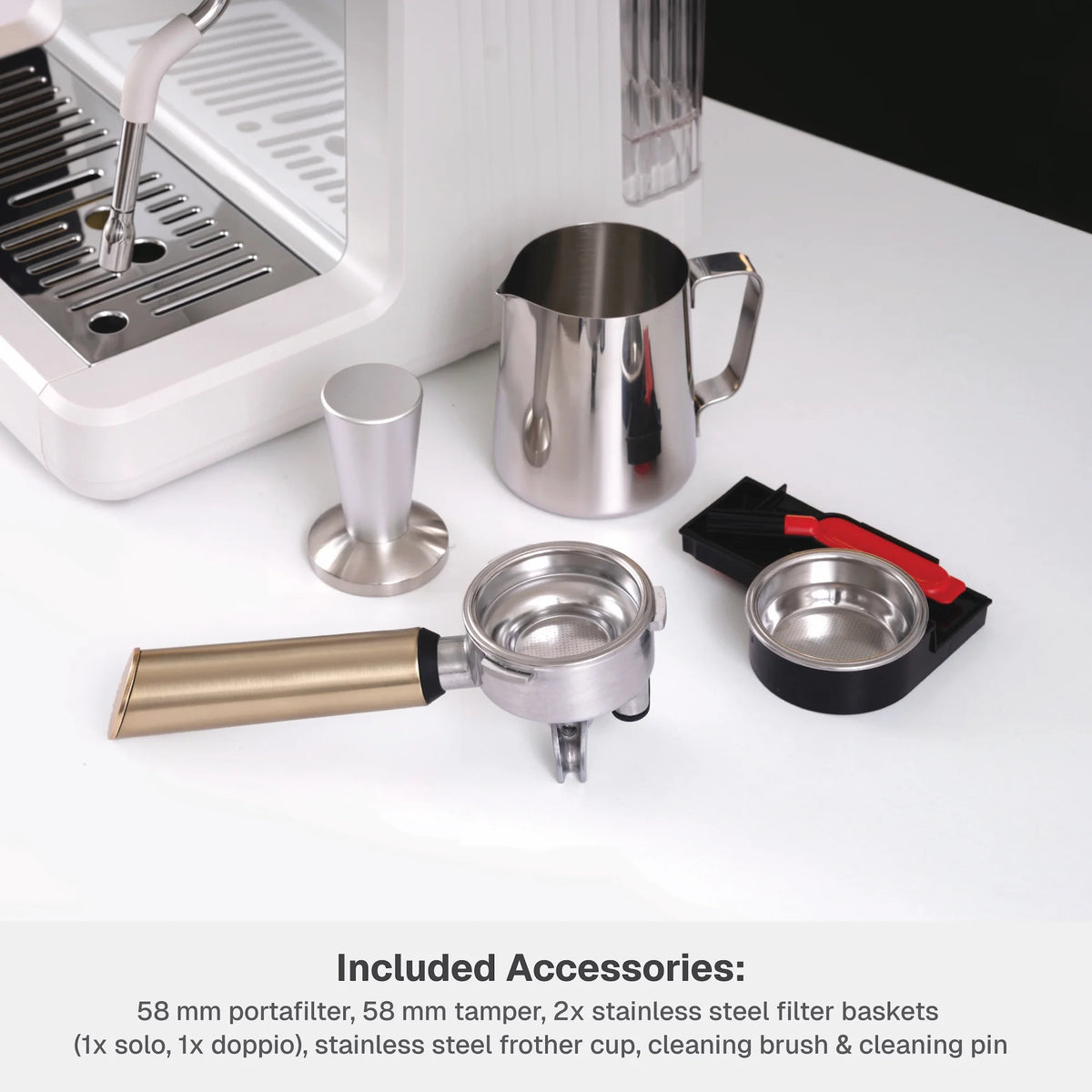 Thyme & Table Barista Grade Espresso Machine with 15-Bar Pressure, Conical Burr Grinder and Steam Wand, Sand White