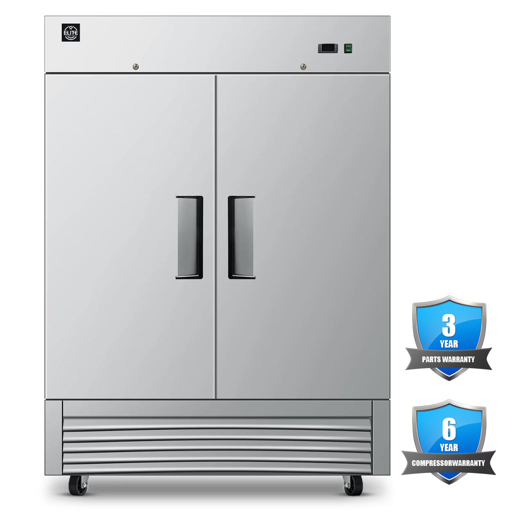 NSF 55 in. 2-Door Reach In Commercial Freezer 47 Cu.Ft. Stainless Steel Freezer Solid Door C55F