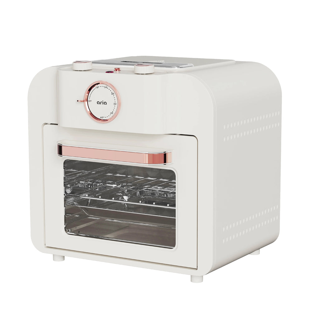 Aria 16QT Retro Compact Multifunctional Air Fryer Toaster Oven with Accessories  - Pearl