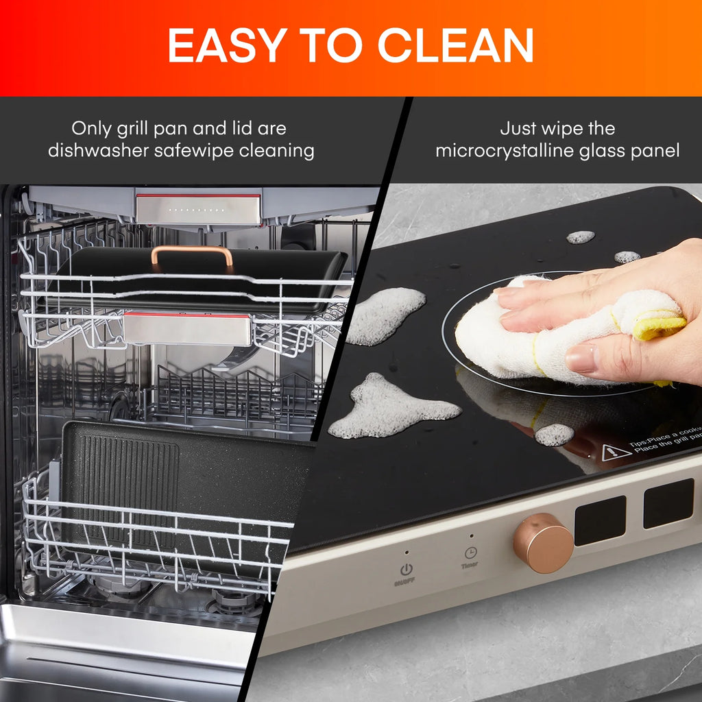 Induction Cooktop 2 Burners, 1800W Countertop Burners with Removable Cast Iron Griddle Pan Non-Stick, 8 Power Levels Control