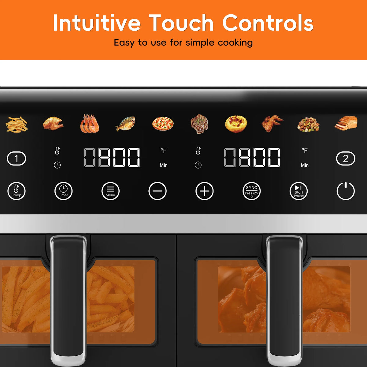 Whall 12QT Touchscreen Air Fryer Toaster Oven, 12 Pre-set Menus, Clear Window, Less Oil