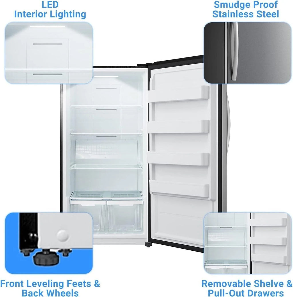Smad 17 Cu ft Upright Freezer Large Capacity Fridge Refrigerator Frost Free Home Stainless Steel