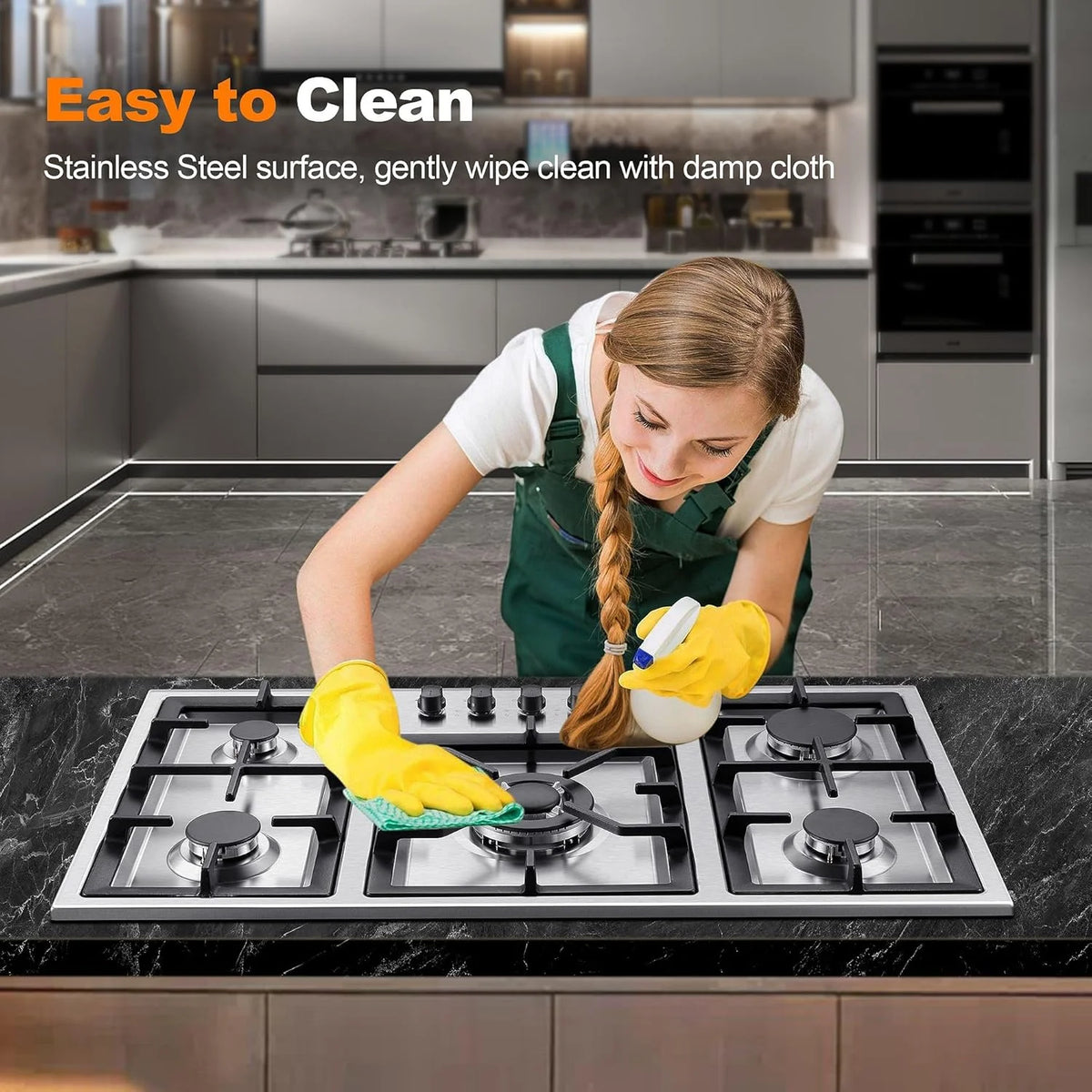 Amzgachfktch 36 Inch Gas Cooktop 5 Burner Built in Stainless with Thermocouple Protection, LPG/Natural Gas Convertible