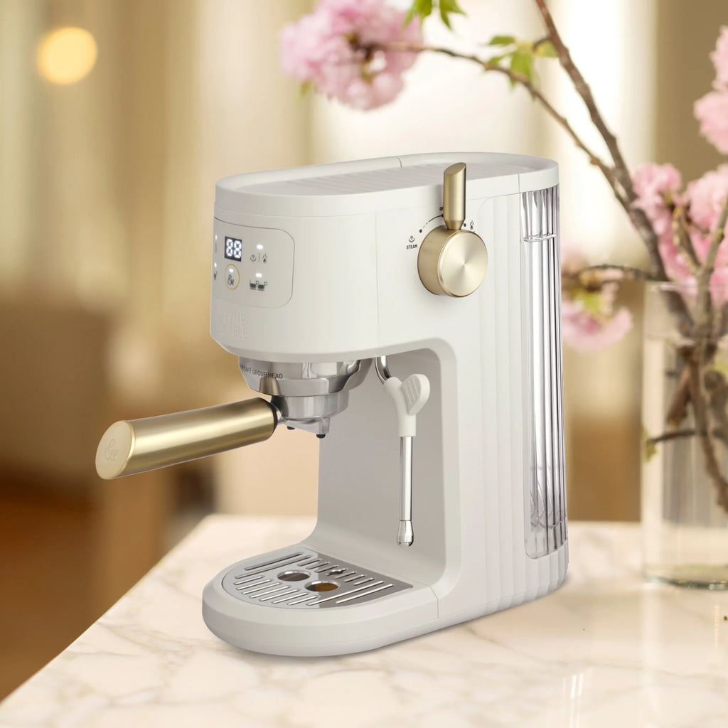 Thyme & Table Barista Mini Espresso Machine with 15-Bar Pressure and Steam Wand, Sand White