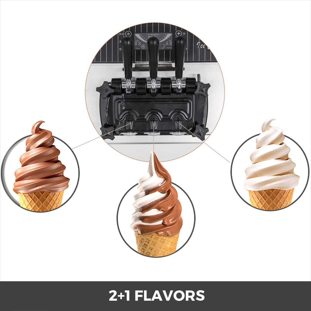 VEVOR Commercial Ice Cream Machine 20-28L/H Soft Serve with LED Display Auto Clean 3 Flavors 2200W,Silver