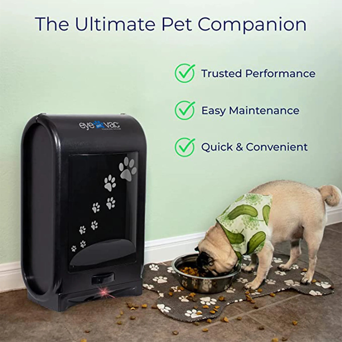 EyeVac Pet EVPET-PB 6.5 Qt Stationary Touchless Vacuum, Black w/ Paw Prints