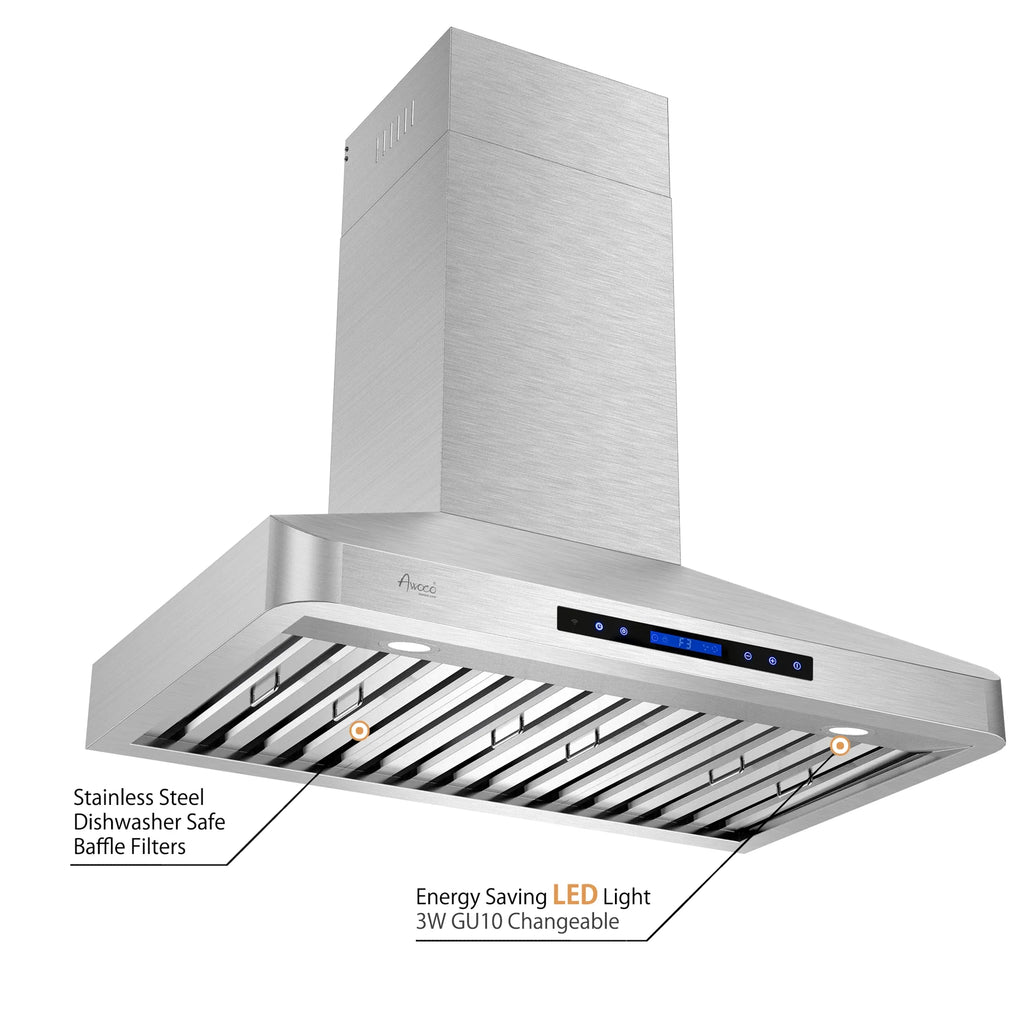 Awoco RH-WT-30 Awoco RH-WT-30 Wall Mount 4 Speeds, 6 Top Round Vent Stainless Steel Range Hood