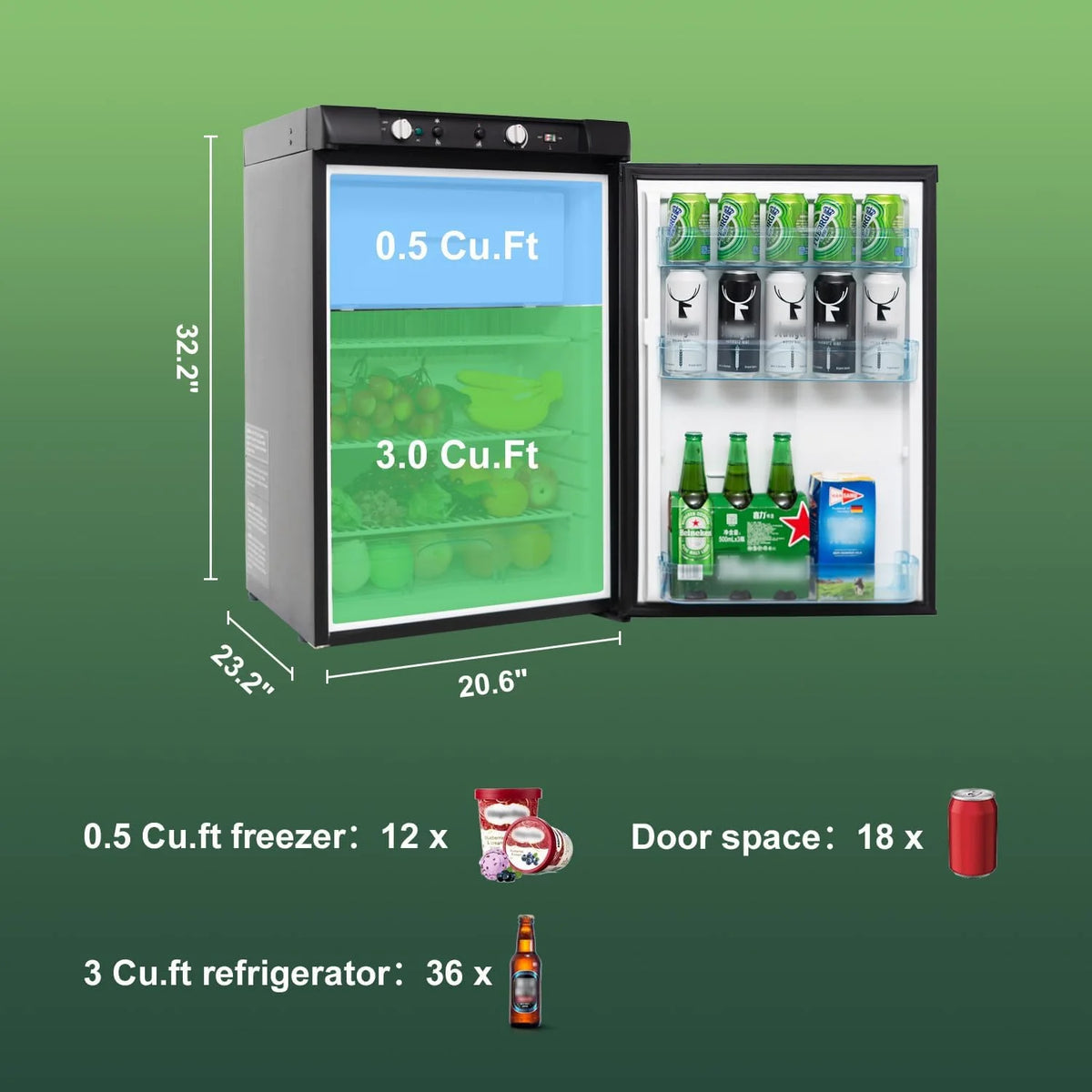 SMAD 3.5 Cu ft 3 Way Fridge Refrigerator Freezer Combo 12V/110V/LPG Camping Offgrid RV Travel Truck Outdoor