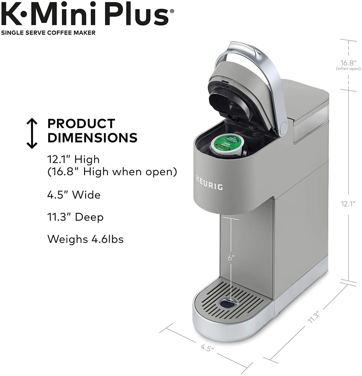 Keurig K-Mini Plus Single Serve K-Cup Pod Coffee Maker - Studio Gray