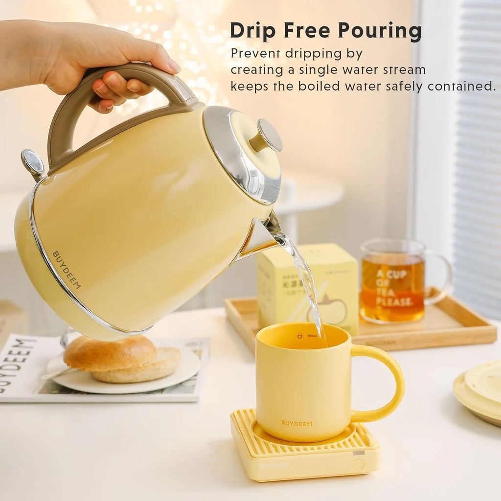BUYDEEM K640N Stainless Steel Electric Kettle with Auto Shut-Off & Boil Dry Protection, 1.7L Cordless Hot Tea Water Boiler with Swivel Base, 1440W Fast Heating