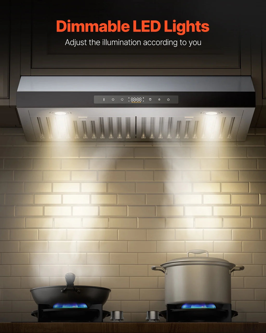 KFFKFF 30 Inch Under Cabinet Range Hood, Kitchen Exhaust System, 900CFM Dual Engine Stainless Steel Cooker Hood, Equipped with Gesture and Touch Interface, LED Illumination