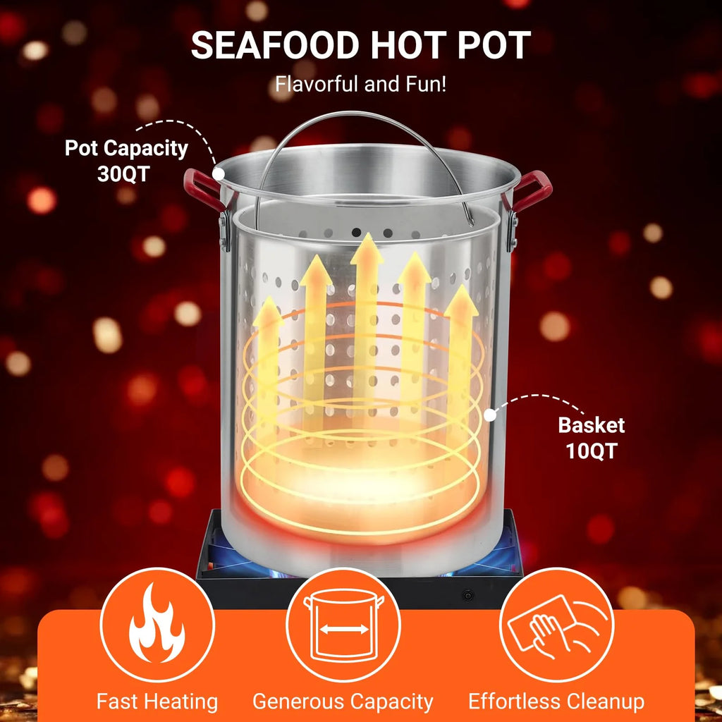 Soonbuy 30 QT Turkey Fryer Cooker Set and 10 QT Kit,50,000 BTU Aluminum Turkey Deep Fryer and Propane Burner Kit,Outdoor Propane Deep Fryers Stove Burner Stand,Baskets,Marinade Injector, Thermometer