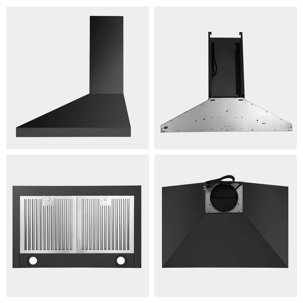 30 inch Wall Mount Range Hood Stainless Steel 350 Cfm Cooking Stove Vented LED Lamp 3 Speed Black
