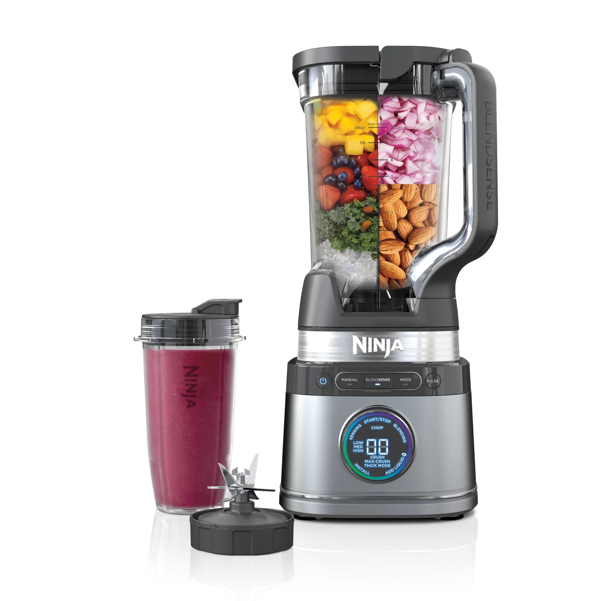 Ninja Detect Duo Power Blender + Personal Single-Serve, BlendSense Technology, Kitchen Countertop, 1700 Watts, 72 oz Pitcher, 24 oz Cup, TB300 Silver