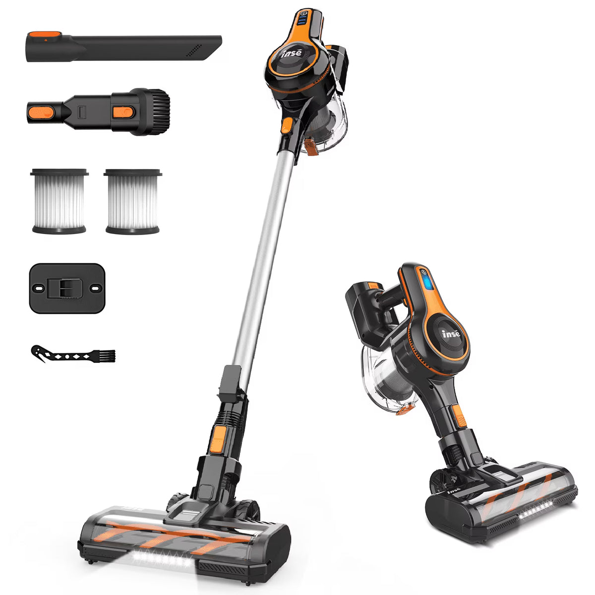INSE Cordless Vacuum Cleaner, 40kPa Rechargeable Stick Vacuum with 300W Brushless Motor for Carpet Hardwood Floor Pet Hair,S620