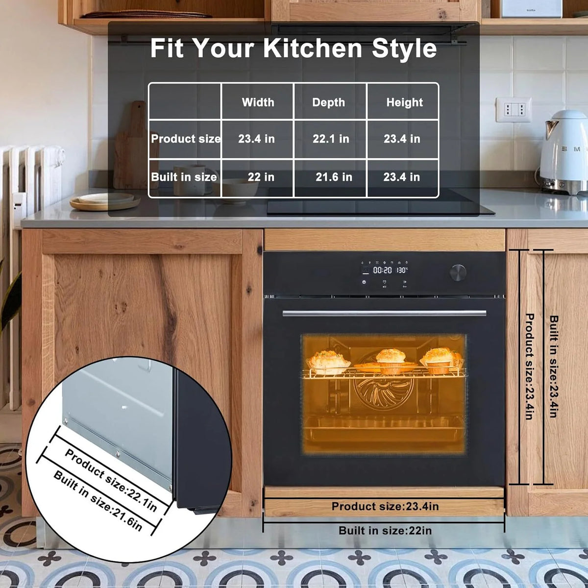 24" Single Wall Oven, 2.5Cu.ft Convection Built-in Oven, Touch Screen