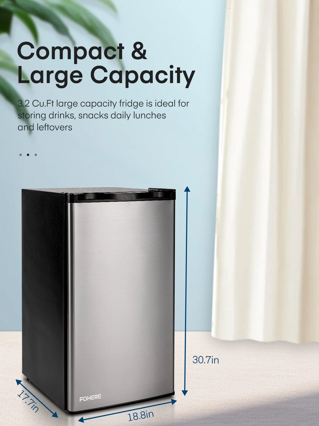 3.2 Cu. ft Refrigerator for Home, Fridge with Freezer for Bedroom, 31"D x 18"W x 19"H, Black