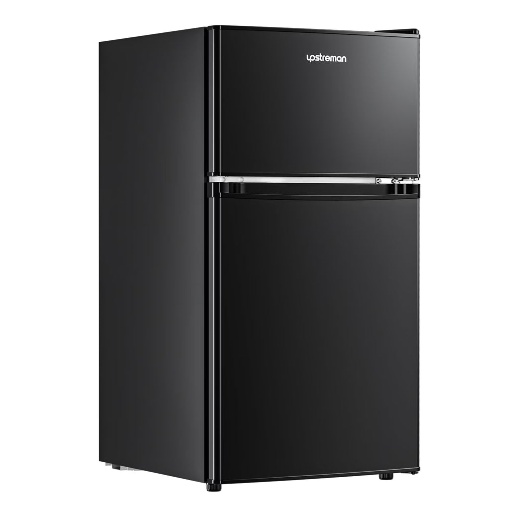 Upstreman 3.2 Cu.Ft Mini Fridge with Top Freezer, 2 Door Small Compact Refrigerator, Energy Saving, Adjustable Thermostat, Adjustable Legs, for Apartment Office Dorm Bedroom Garage RV, BD321 Black