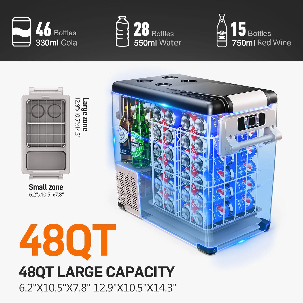 EUHOMY 12 Volt 46QT Car Refrigerator with Bluetooth APP Control, 12/24V DC & 110V AC, Portable Freezer Fridge Cooler for Car, RV, Camping, Home Use