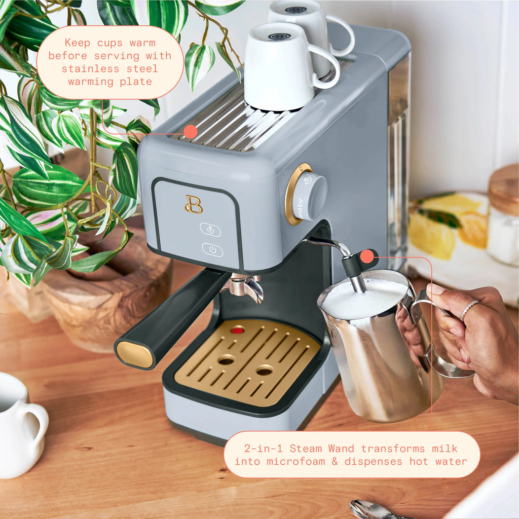 Beautiful Slim Espresso Machine with 20-Bar Pressure, Black Sesame by Drew Barrymore