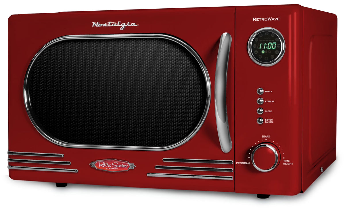 Nostalgia Retro Countertop Microwave Oven - Large 1000-Watt - 1.1 cu ft - 12 Pre-Programmed Cooking Settings - Digital Clock - Kitchen Appliances - Black