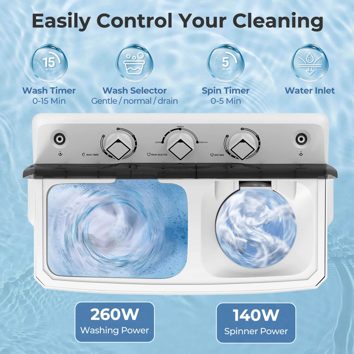 Costway Twin Tub 20Lbs Top Load Washing Machine with Gravity Drain