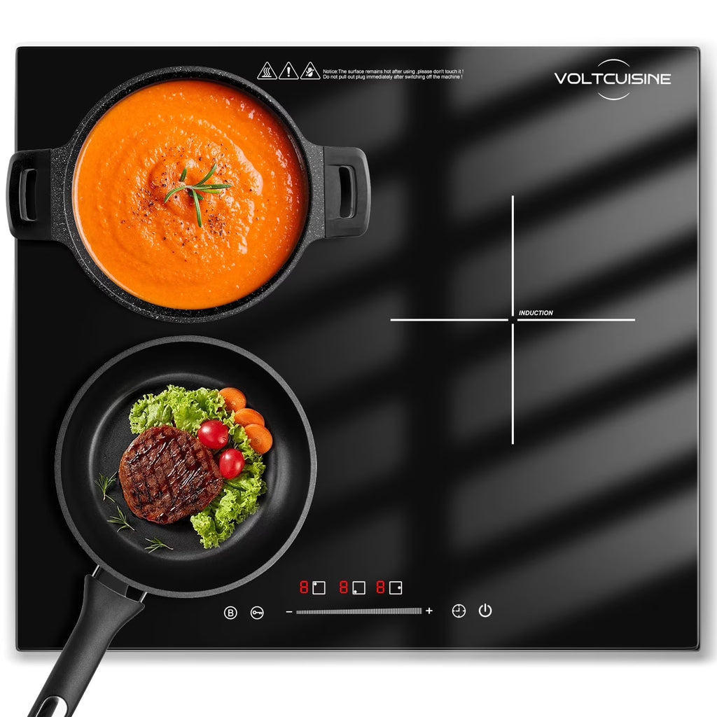VoltCuisine Double/Dual Induction Cooktop 2 Burner, Shatter-proof Flat Glass Top, 9 Heat Settings, LED Touch Display with Child Safety Lock & Overheat Protection