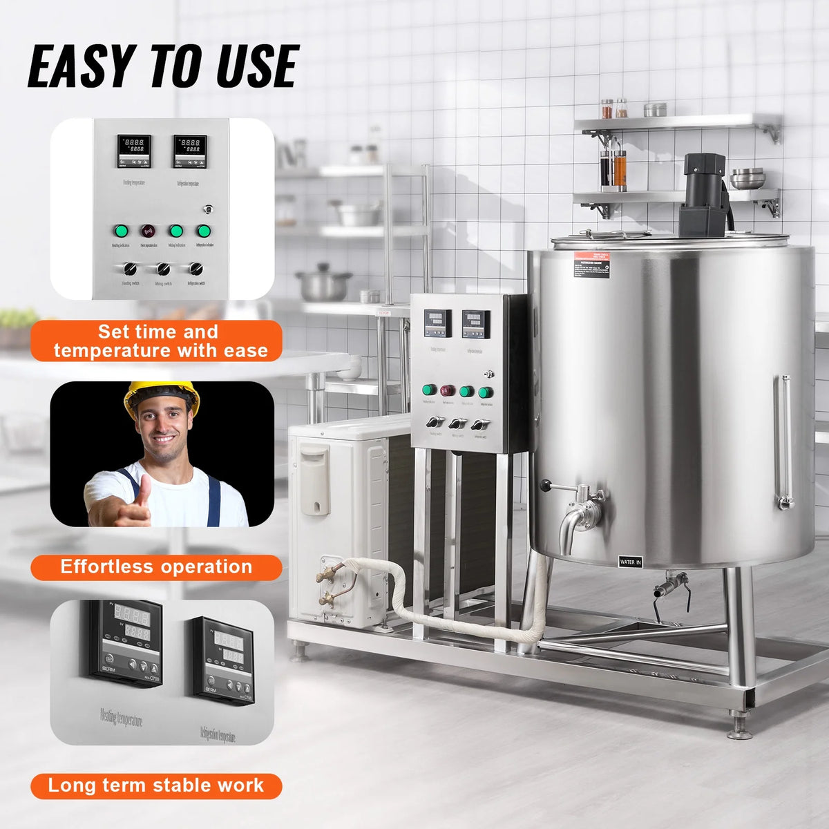 KFFKFF 150L Commercial Milk Pasteurization Machine Automatic Pasteurizer Ice Cream Juice Beer Pasteurizer with Cooling and Warming Function Stainless Steel